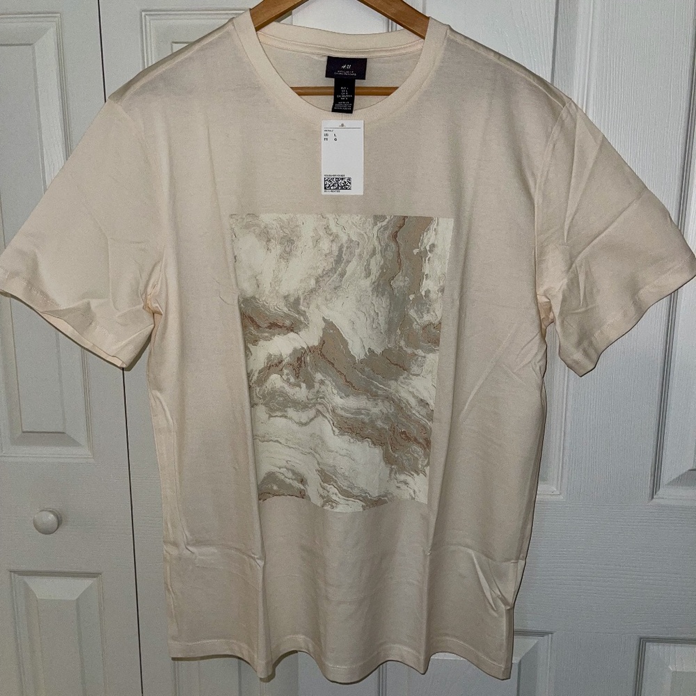 NWT H&M Mens Cotton Natural Ivory Minimalist Tee Shirt - Large